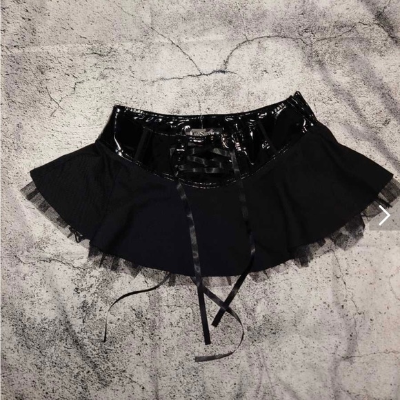 Lip Service Mini Skirt Tulle Leather Latex with Garter Straps Vintage 90s - Picture 1 of 7